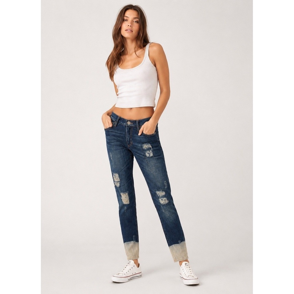 ETIENNE MARCEL Skinny Jeans Women‎ Size 24 Blue Bleach Dip Cuff Distressed